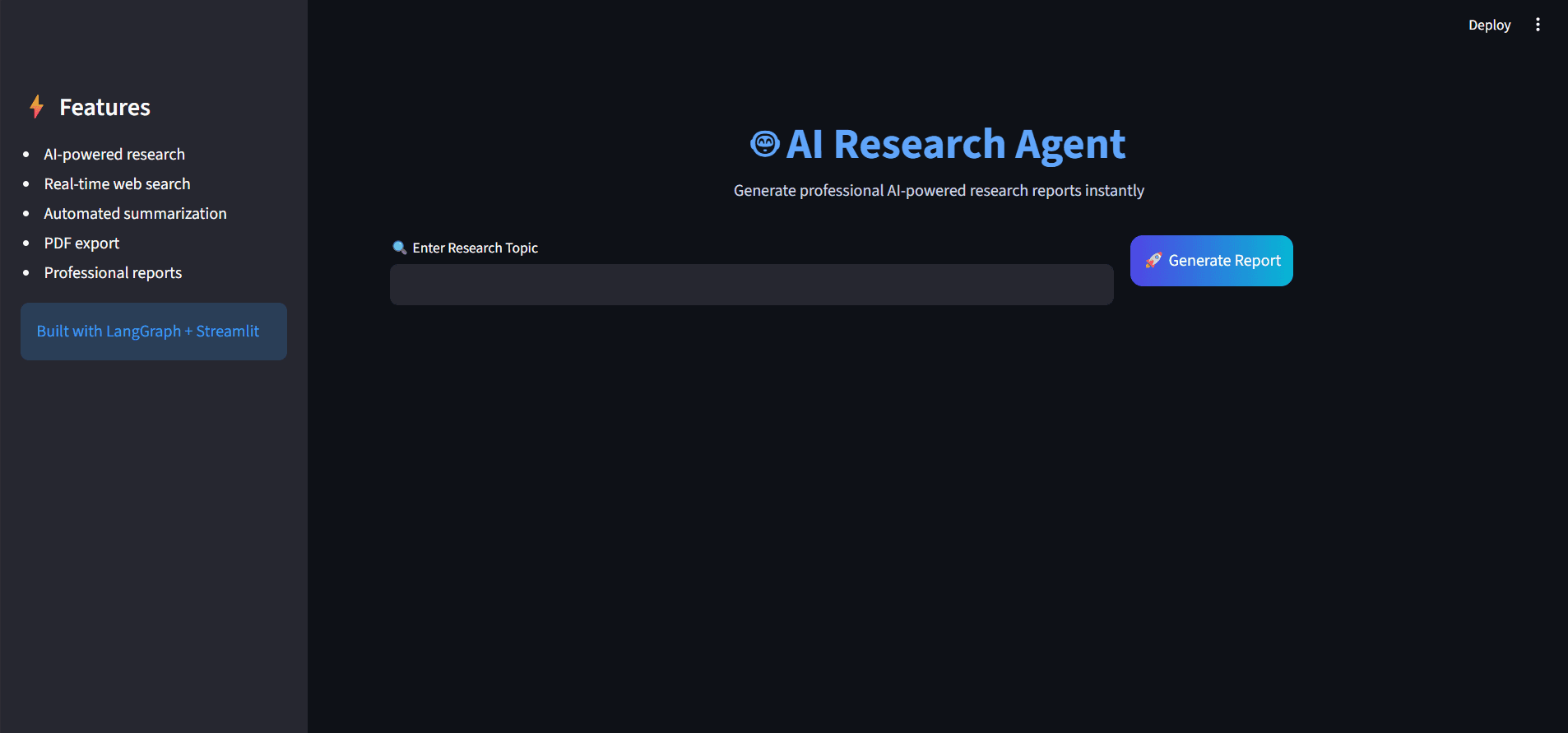 AI Research Agent screenshot